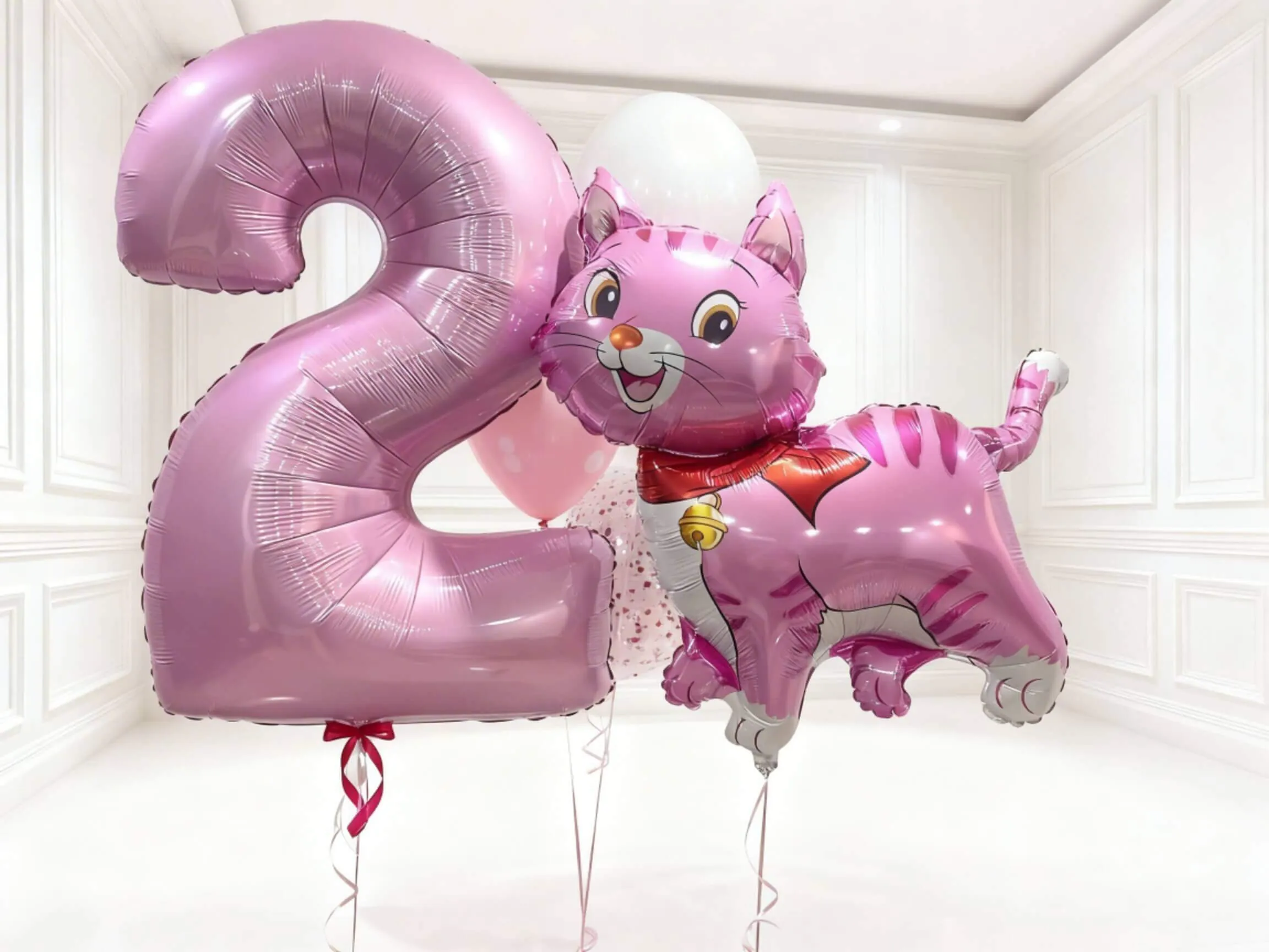 Воздушный шар - Котенок с цифрой шарами (розовый)