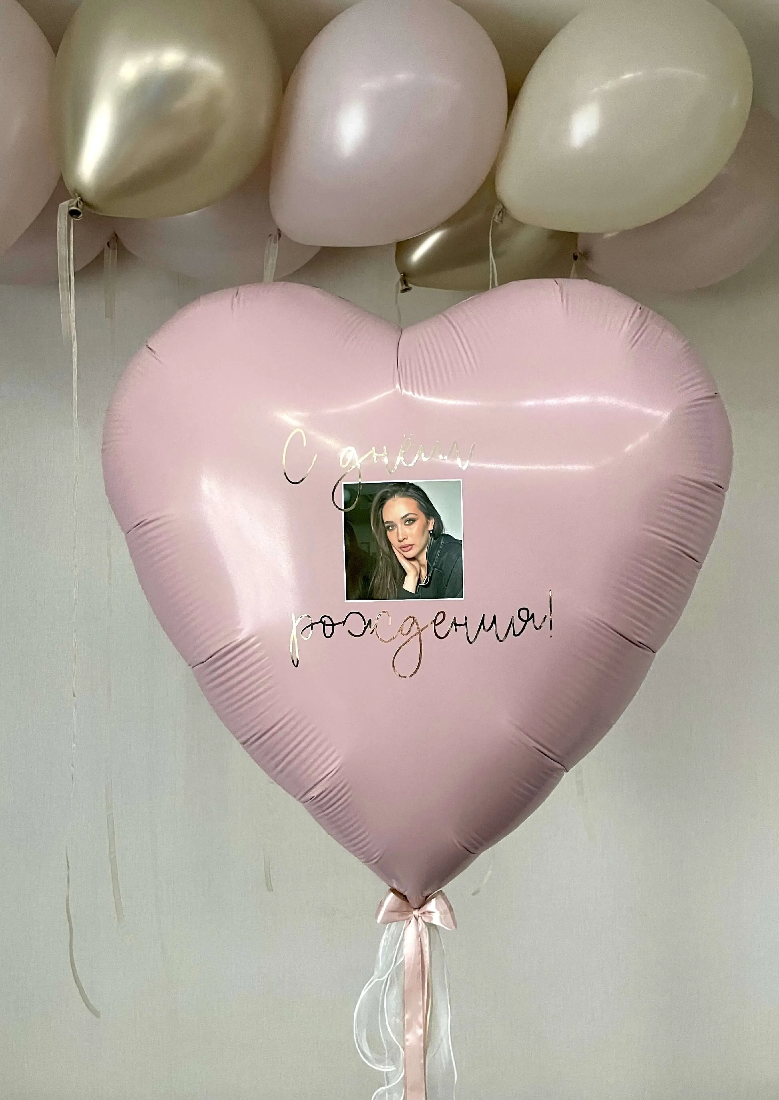 Воздушный шар - Комплект Сердце с фото + шары в потолок