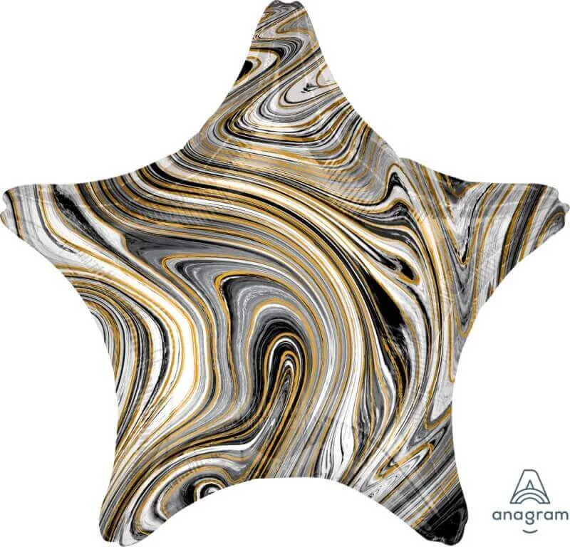 Воздушный шар - Звезда, Мрамор Черный, 19"/47 см