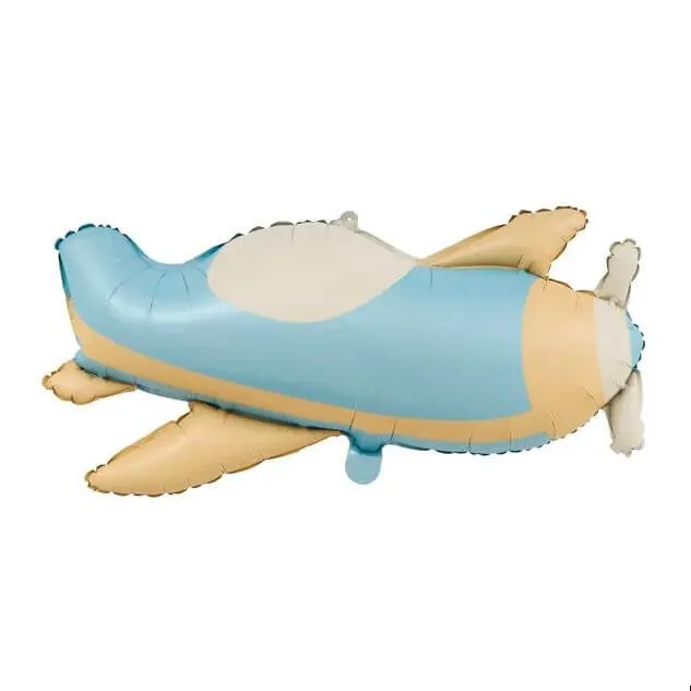 Воздушный шар - Фигура, Самолет голубой, сатин, 30"/75 см