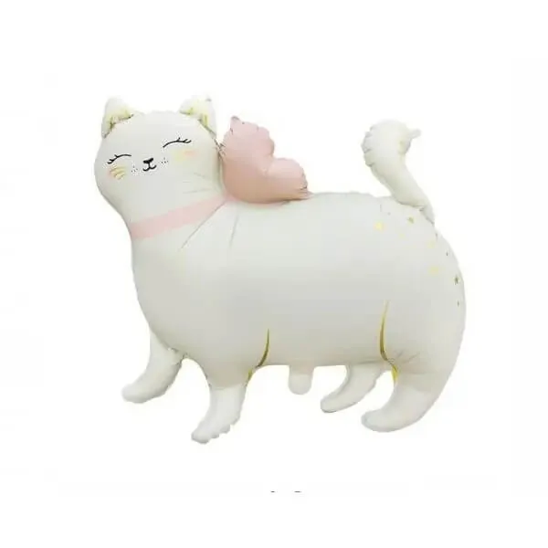 Воздушный шар - Фигура, Кошечка кремовая с бантом сатин, 25"/63 см