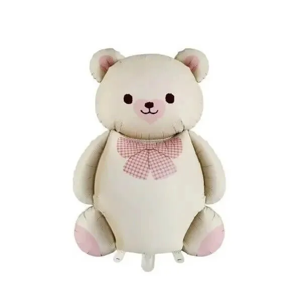 Воздушный шар - Фигура, Мишка кремовый с бантом сатин, 36"/91 см