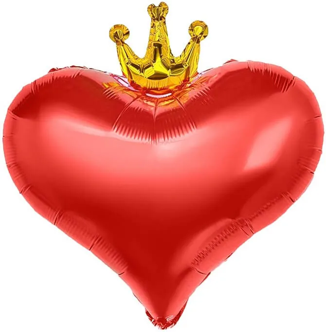 Воздушный шар - Фигура, Сердце, Золотая корона, Красный 22''/56 см