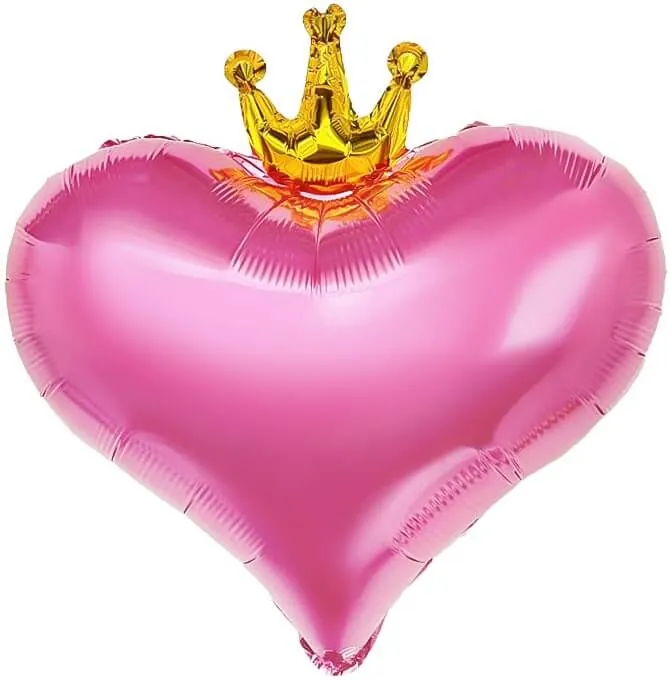 Воздушный шар - Фигура, Сердце, Золотая корона, Розовый 22''/56 см
