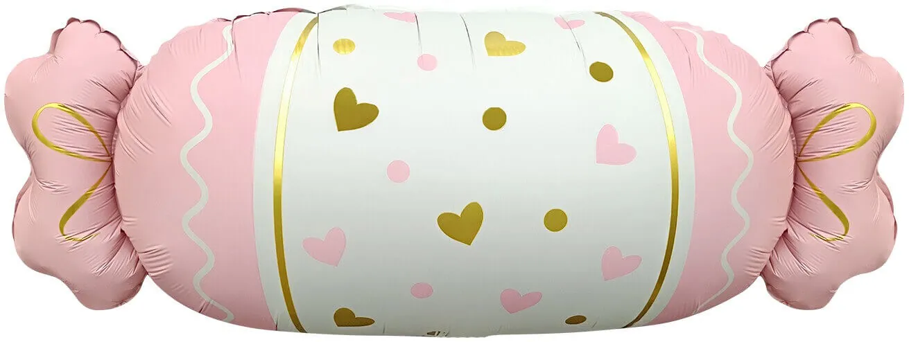 Воздушный шар - Фигура, Конфета, Сердечки, Розовый, Сатин 34''/86 см 