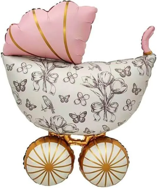 Воздушный шар - Фигура, Выписка, Коляска Ретро, Розовый Сатин 36''/91 см 