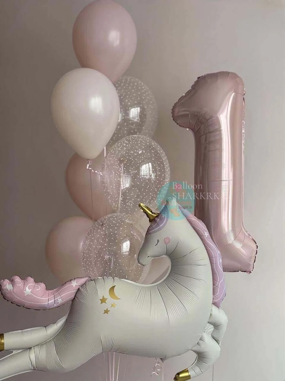 Воздушный шар - Сатиновый единорог и пыльная роза
