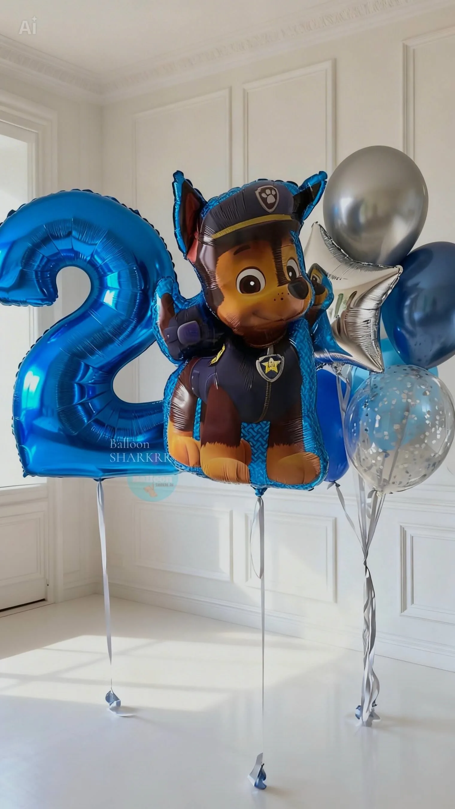 Композиция шаров: Гонщик из „Щенячьего патруля“, цифра 2