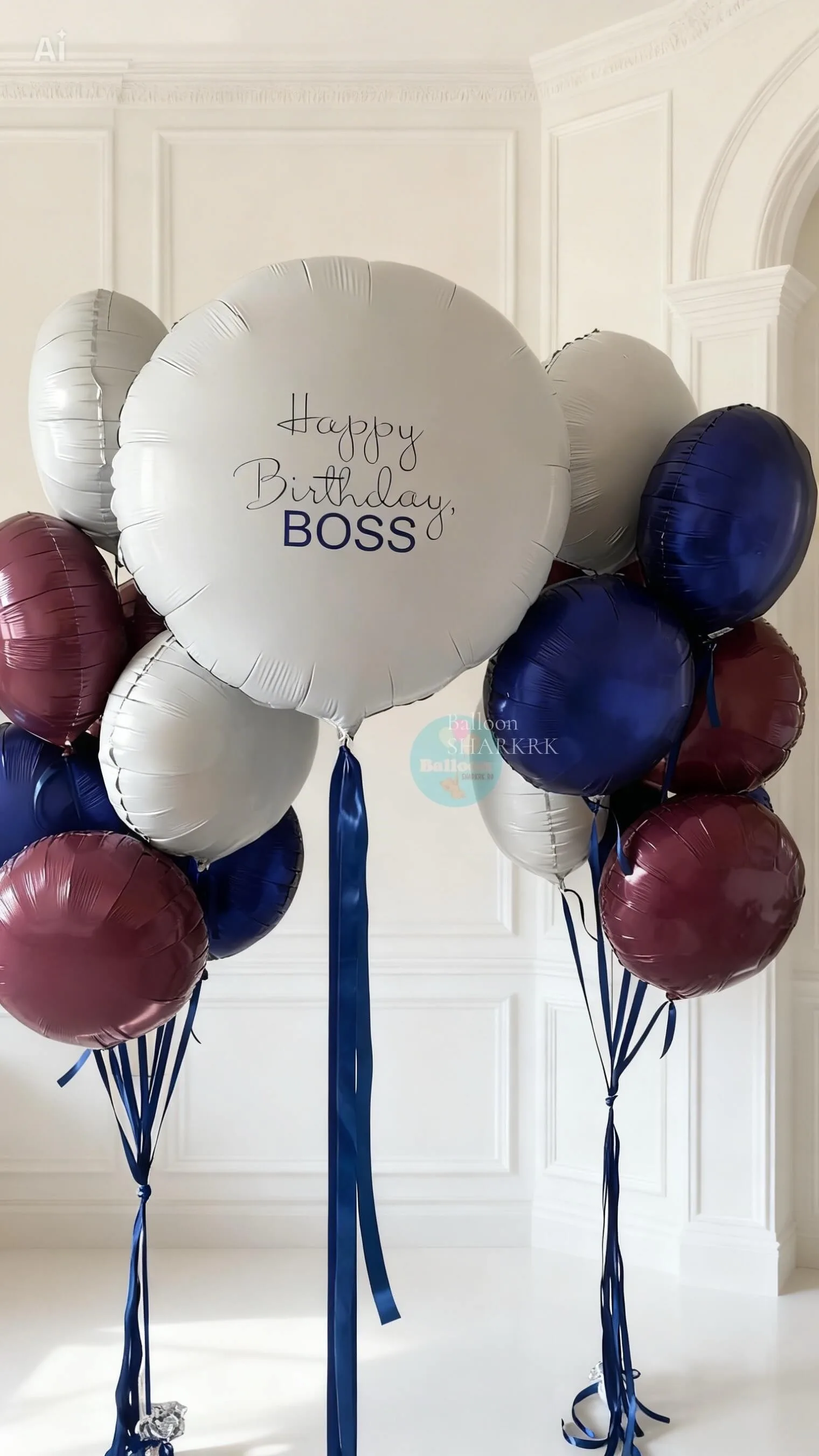 Букет шаров с поздравлением для руководителя, благородная цветовая гамма