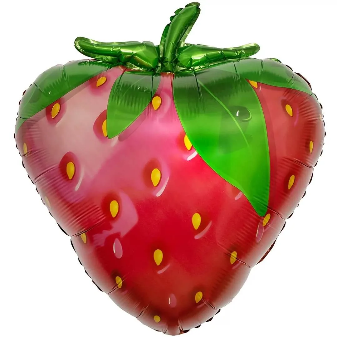 Фольгированный шар в форме клубники с зелёными листьями, размер 56 см
