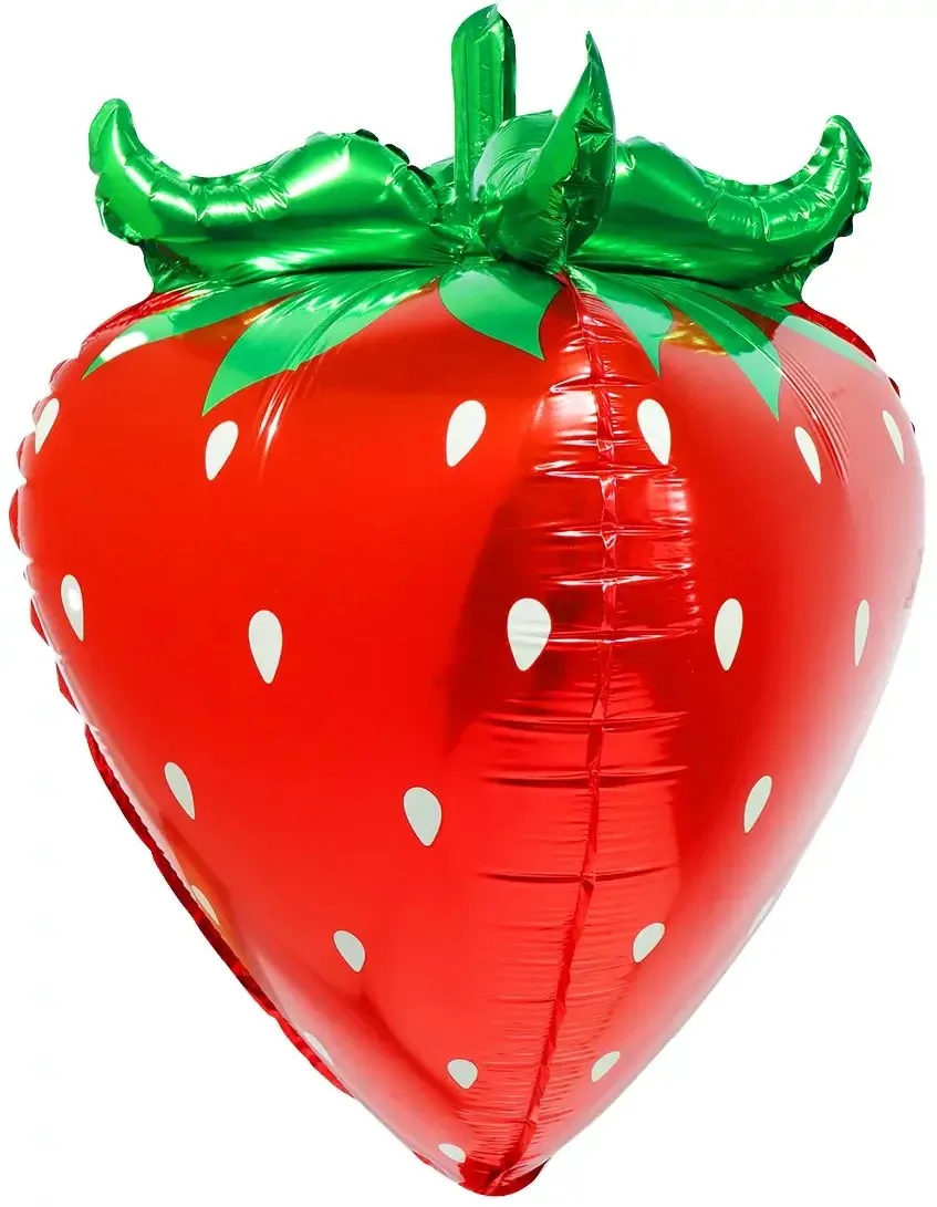 Фольгированный 3D-шар в виде клубники с зелёными листьями