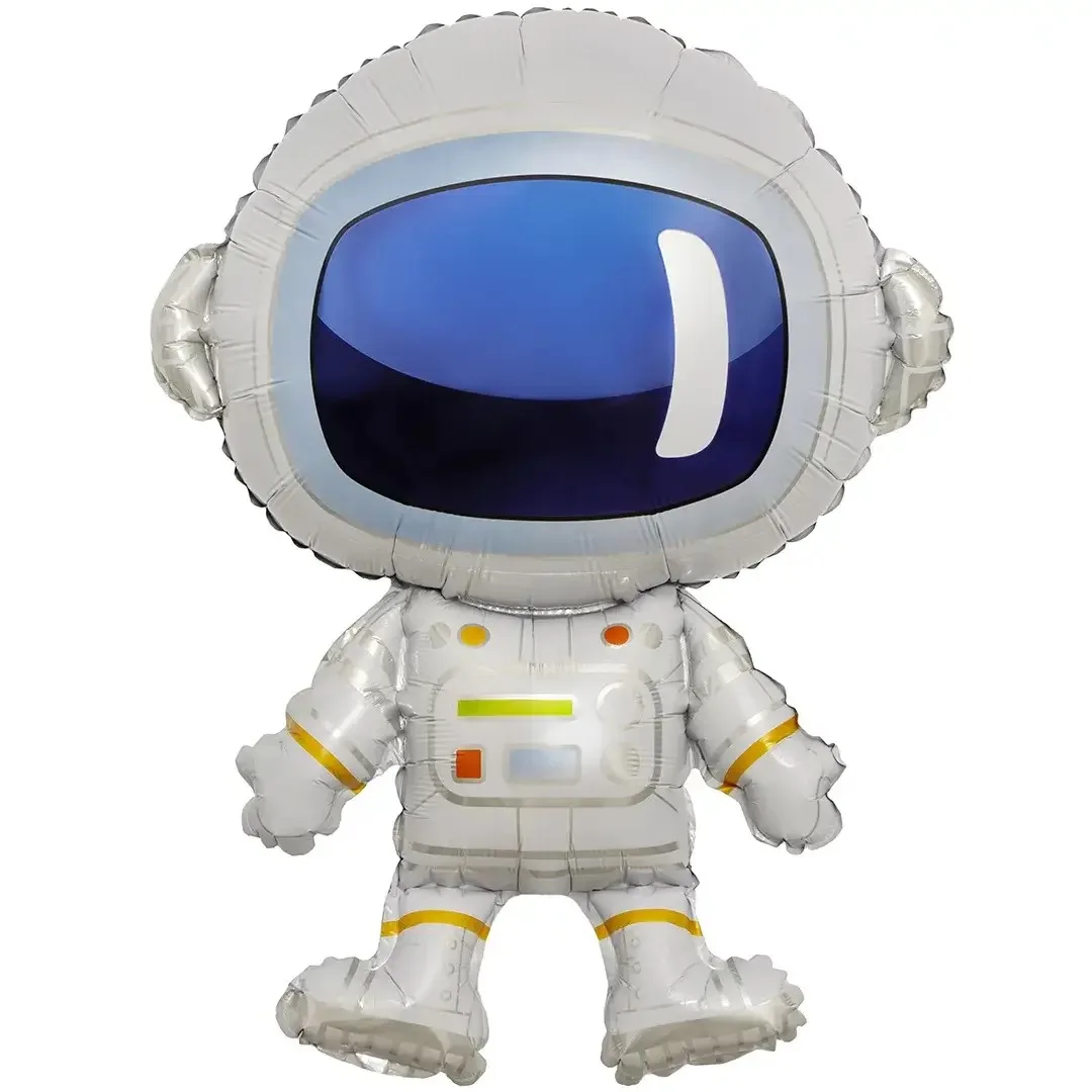 Космонавт из фольги: белый костюм, синий шлем, детализированные элементы