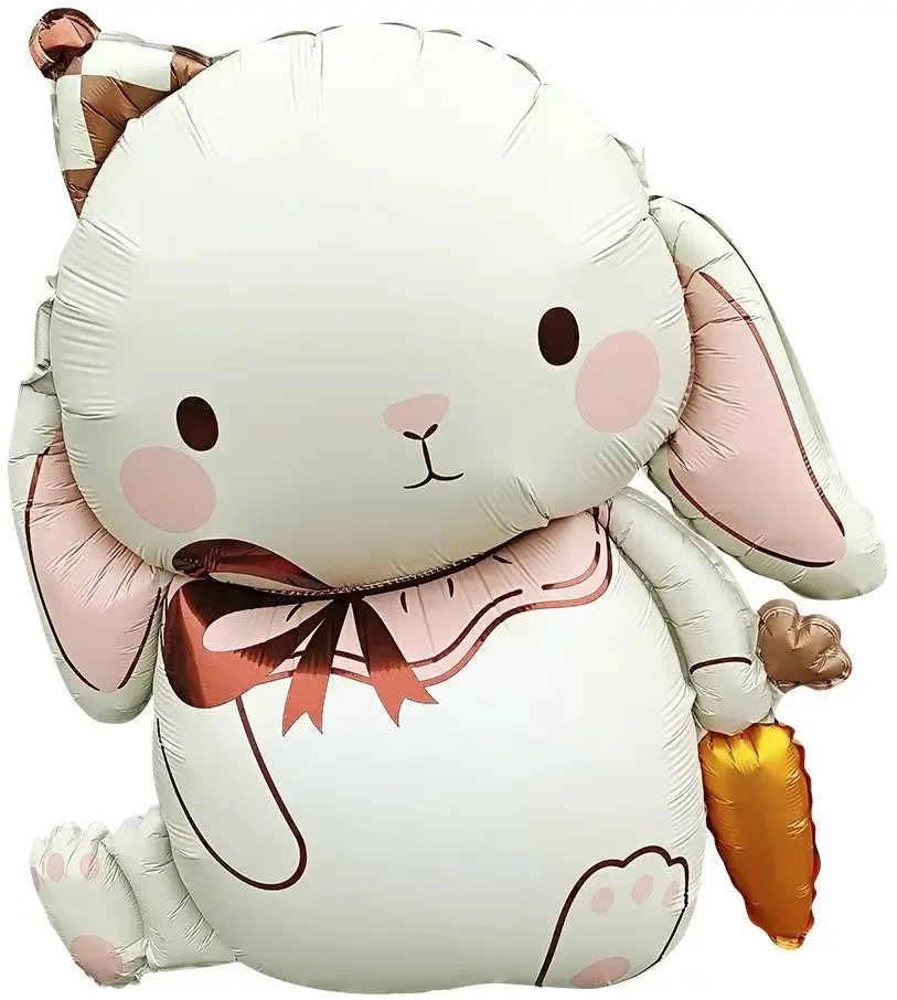 Воздушный шар-фигура зайчика с бантом, держит морковку