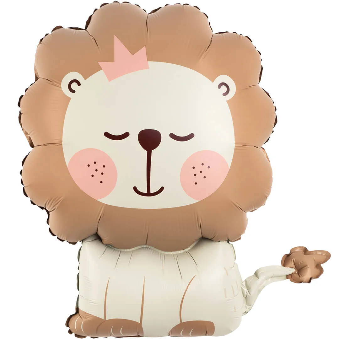 Воздушный шар-фигура льва с розовой короной и дружелюбным выражением