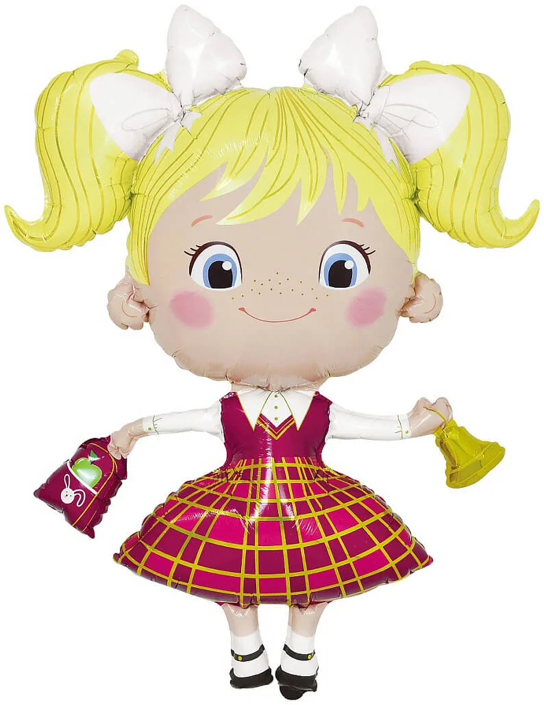 Декоративный шар: девочка с портфелем и колокольчиком, школьная тематика, яркие цвета