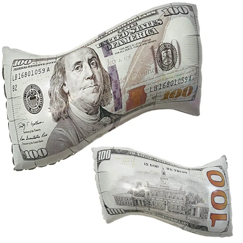 Фольгированный шар в форме 100-долларовой купюры с Бенджамином Франклином.