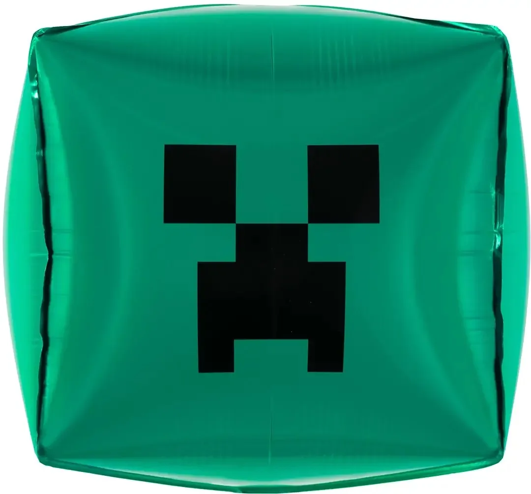 Крипер из Minecraft на надувном шаре-кубе, зелёный цвет.