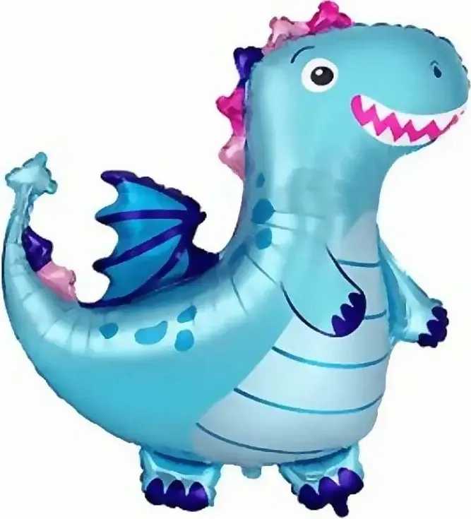 Голубой фольгированный дракон, розовые шипы, мультяшный стиль.