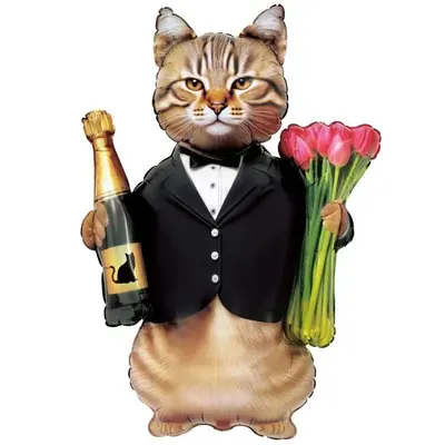 Фигура, Кот с тюльпанами и шампанским 46"/117 см