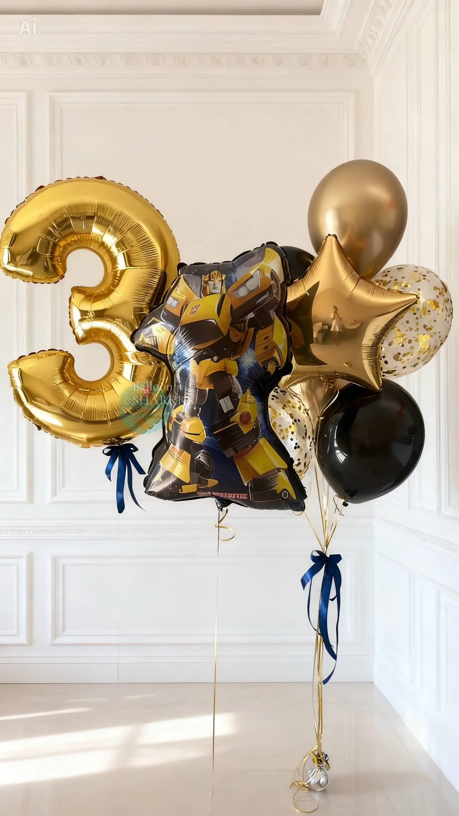 Праздничный сет: Бамблби, золотая цифра «3», шары с конфетти