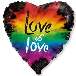 Фольгированный шар-сердце с радужным градиентом и надписью «Love is love».