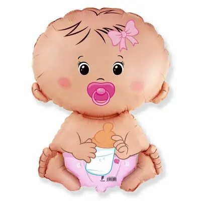 Воздушный шар - Фигура, Выписка, Малыш девочка, 32"/80 см