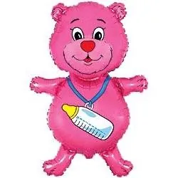 Воздушный шар - Фигура, Выписка, Медвежонок, Девочка, 36"/89 см