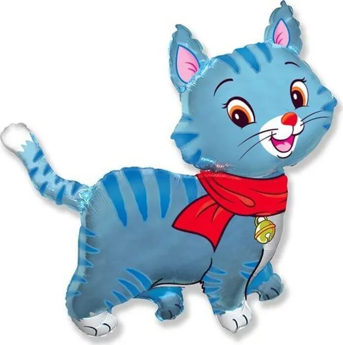 Воздушный шар - Фигура, Милый котенок, Голубой 37"/92 см