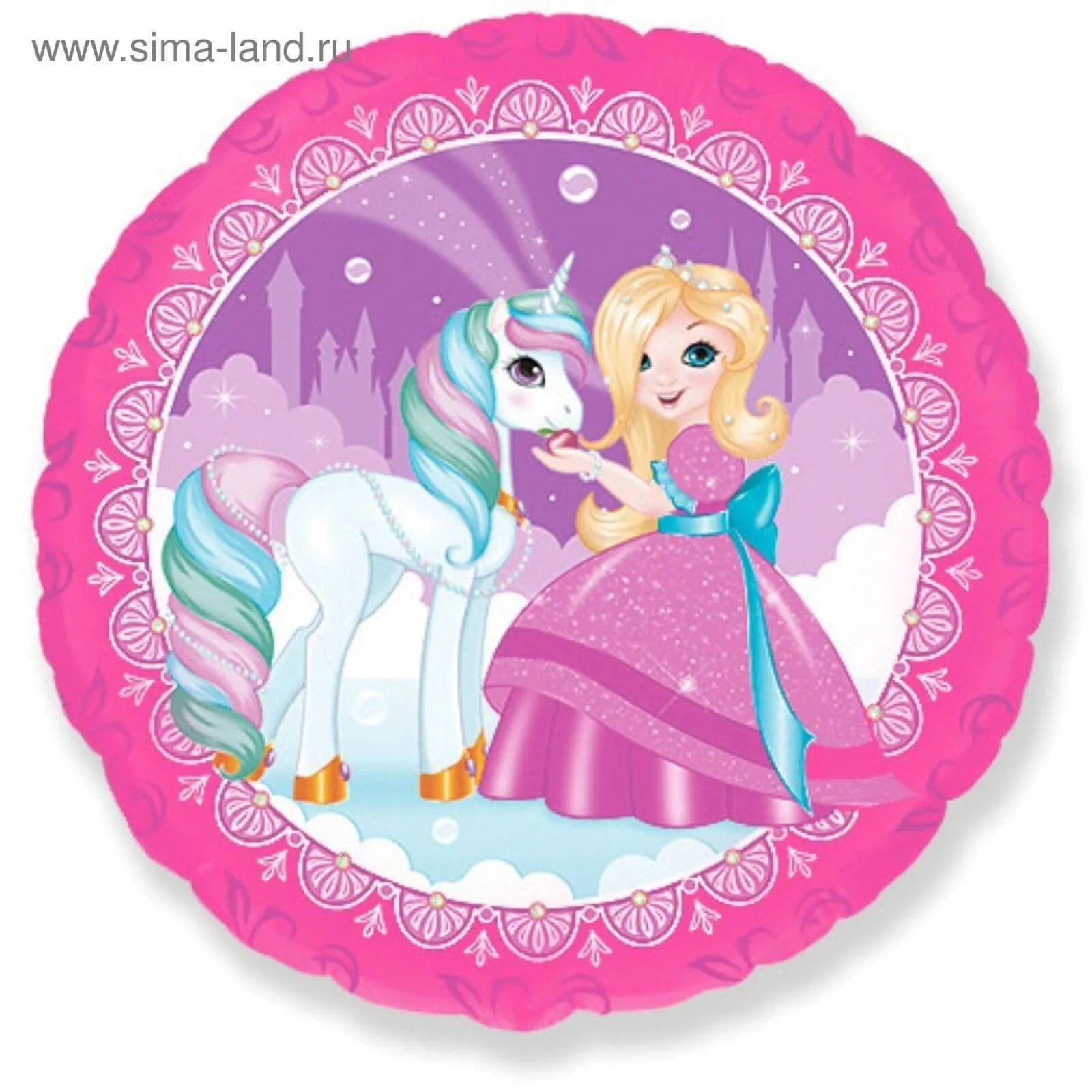 Воздушный шар - Круг, Миа и единорог, 18"/45 см