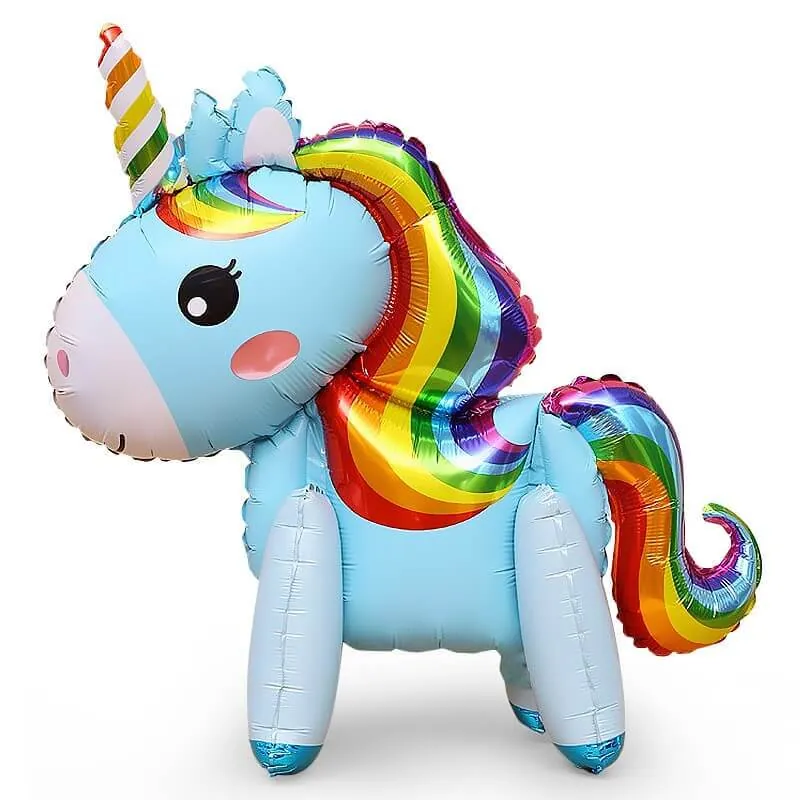 Воздушный шар - Ходячка, Единорог Радужный, Голубой, 22"/55 см