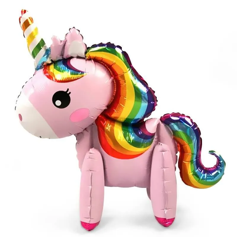 Воздушный шар - Ходячка, Единорог Радужный, Розовый, 22"/55 см