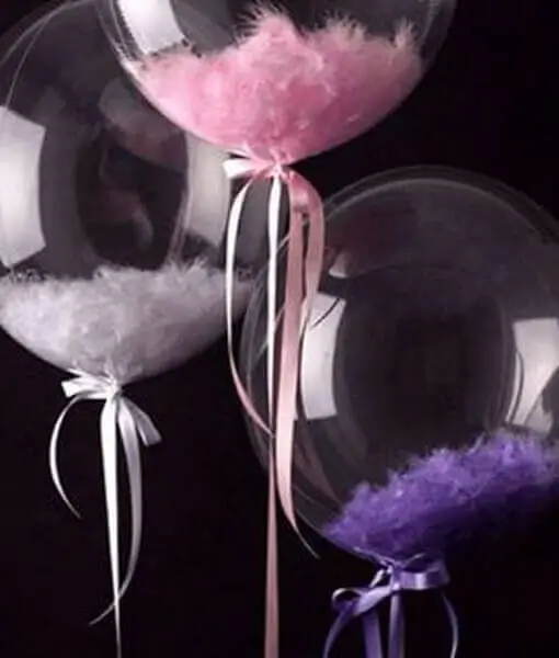 Воздушный шар - Шар ЗD Сфера, Deco Bubble, Прозрачный с перьями, 18"/45 см