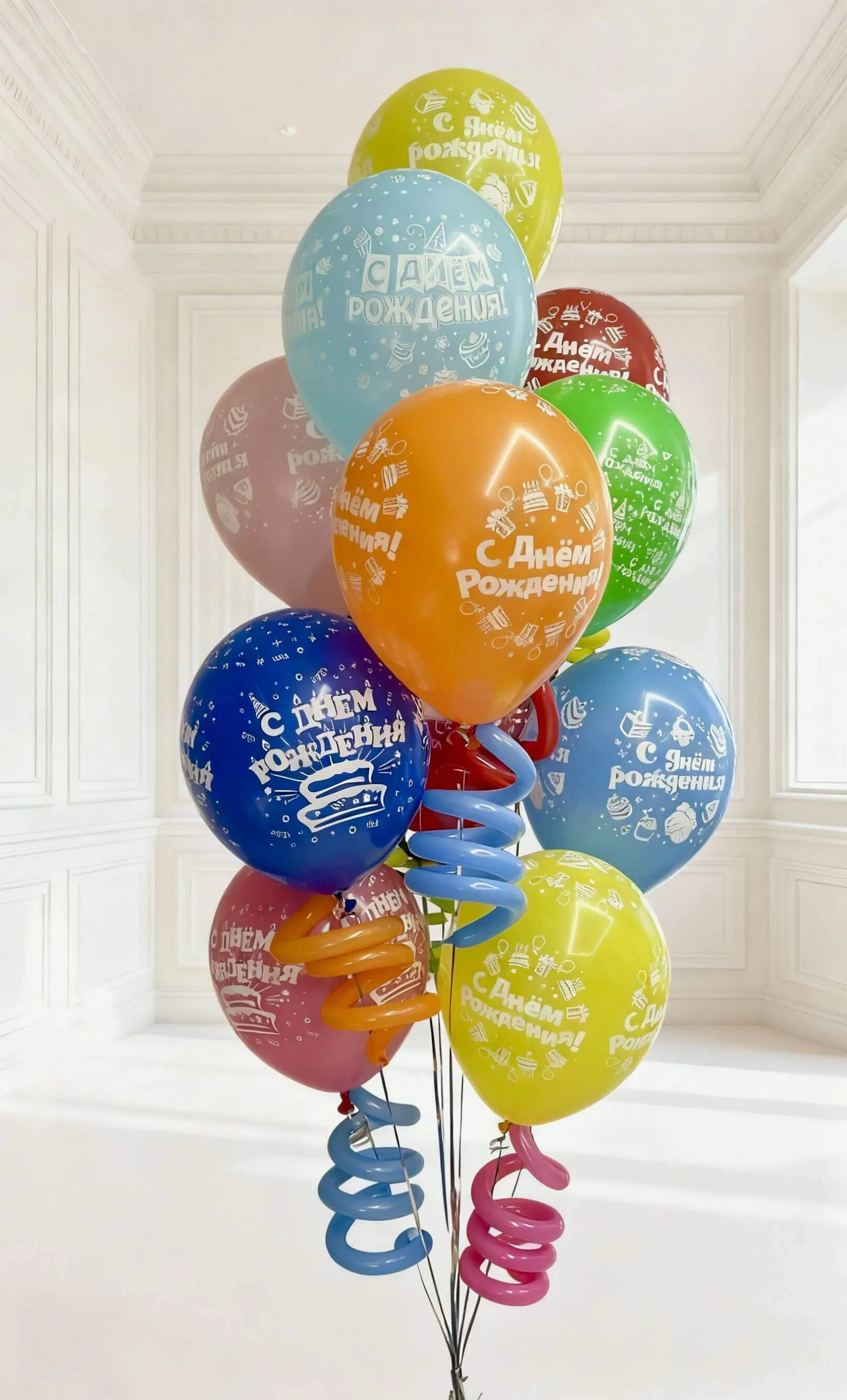 Воздушный шар - Фонтан из шаров с надписями и завитушками