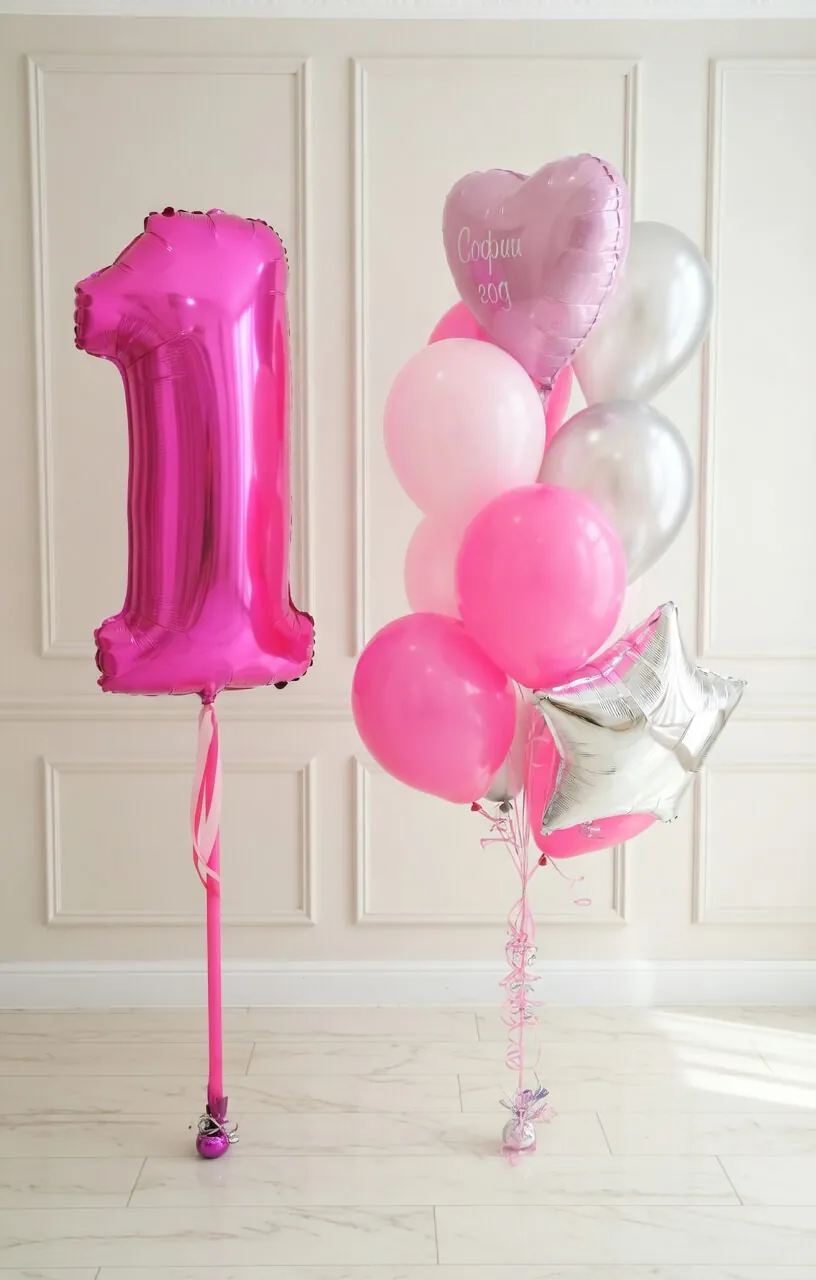 Воздушный шар - Цифра + фонтан ( цифры и цвета в ассортименте)