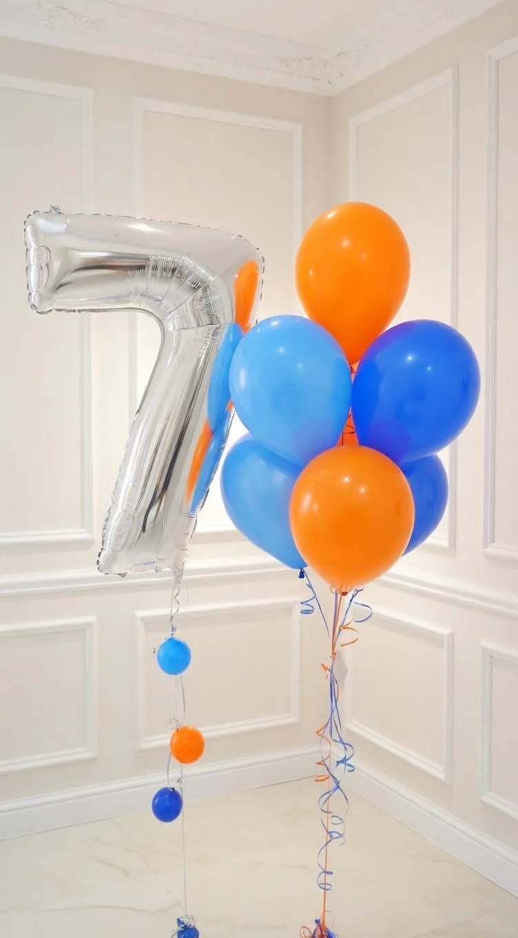 Воздушный шар - Цифра (на выбор) + Фонтан из 7 шаров