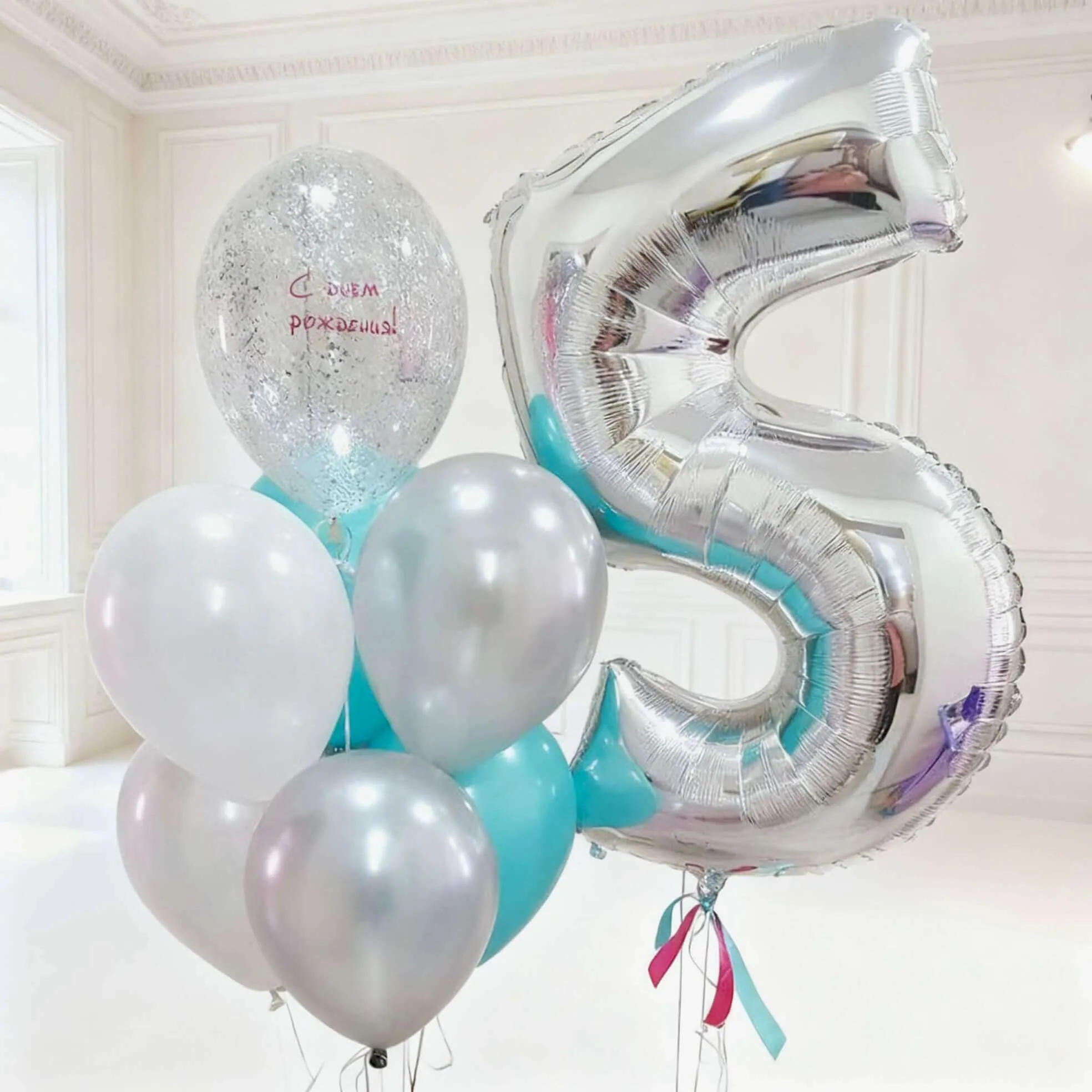 Воздушный шар - Цифра (на выбор) + Фонтан (1)