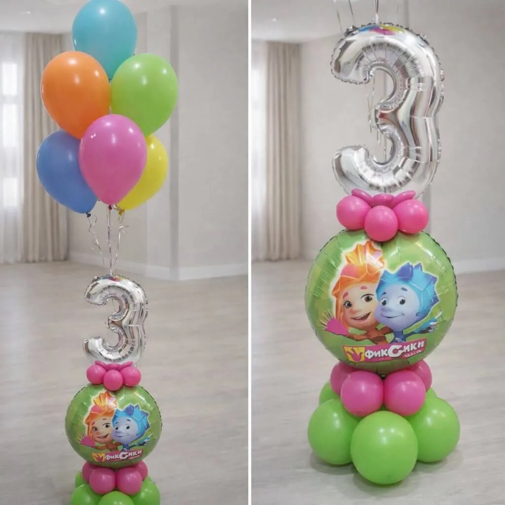 Воздушный шар - Композиция Фиксики с цифрой и шариками