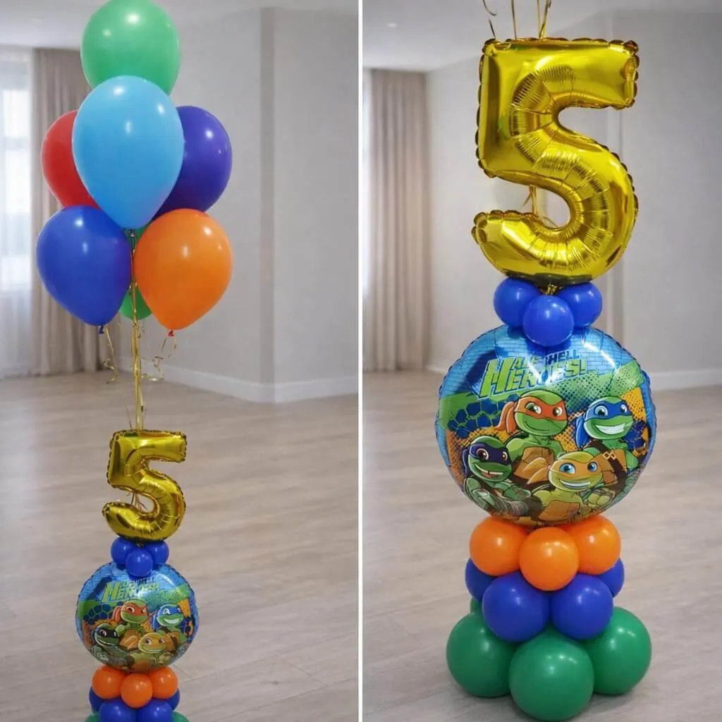Воздушный шар - Композиция Черепашки ниндзя с цифрой и шариками