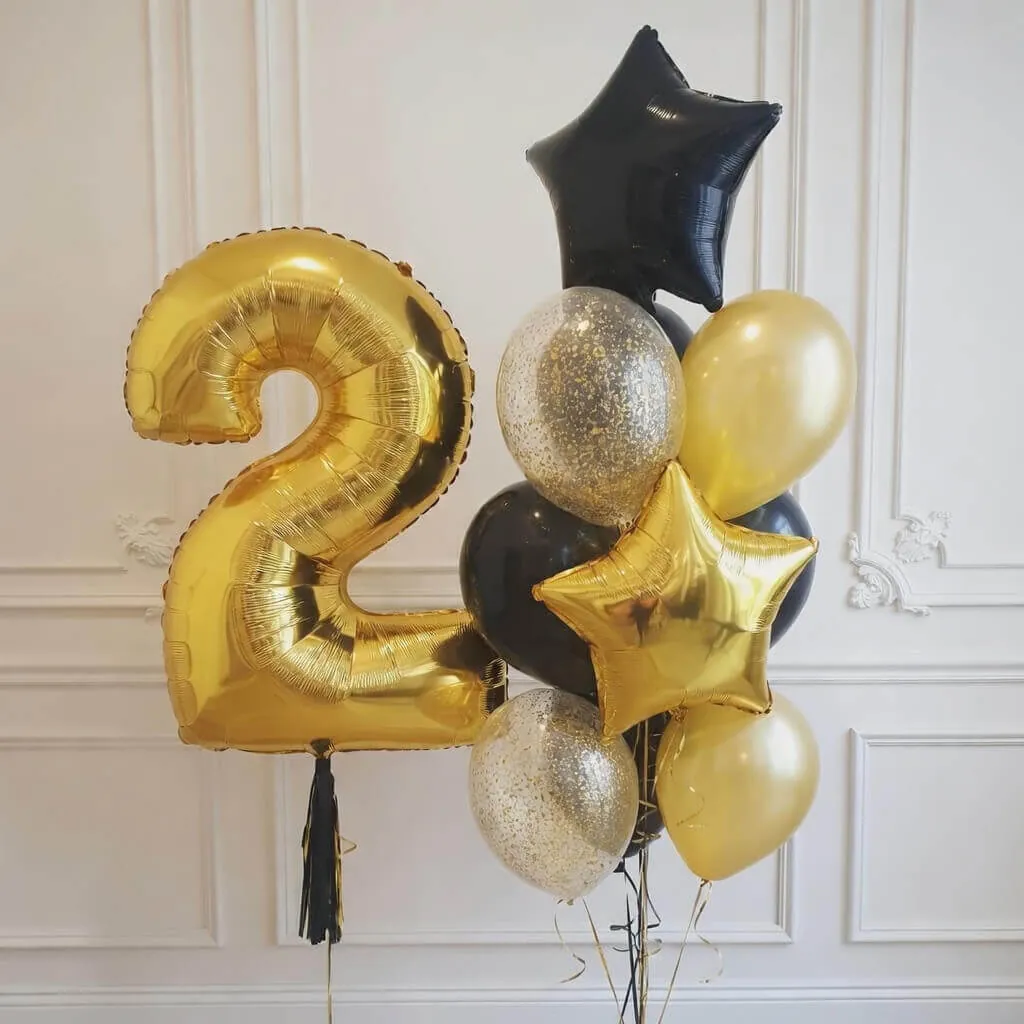 Воздушный шар - Набор : цифра (на выбор) и фонтан