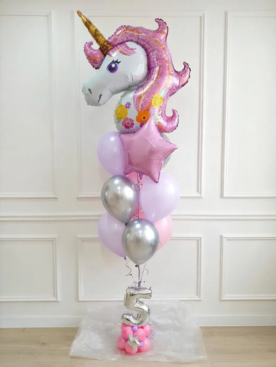 Воздушный шар - Фонтан с цифрой на основании "Единорог"