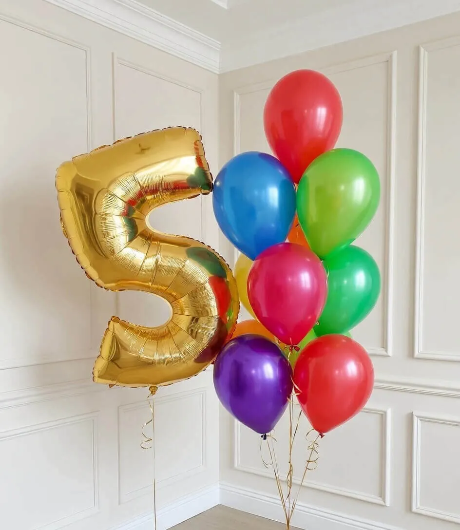 Воздушный шар - Фонтан с цифрой "Классика с шарами металлик"