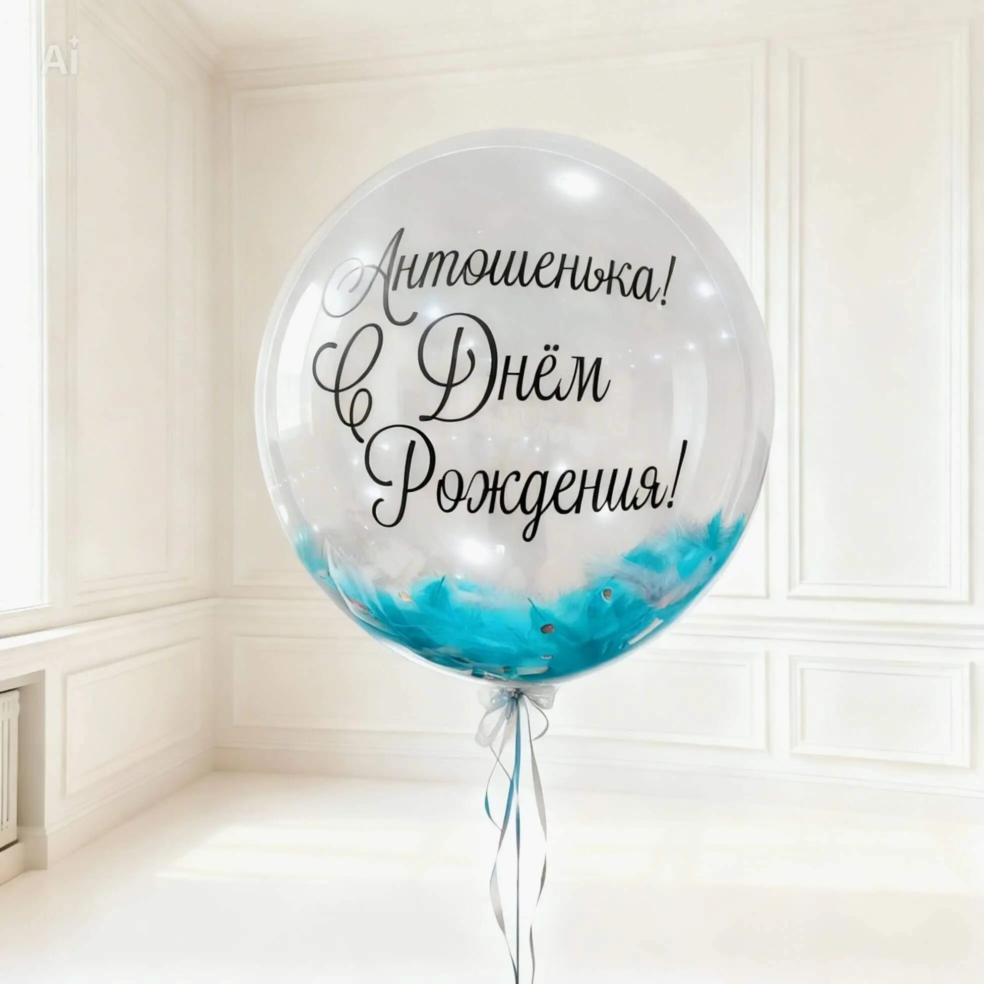 Воздушный шар - Баблс с надписью, перьями и конфетти ( Америка) 50 см