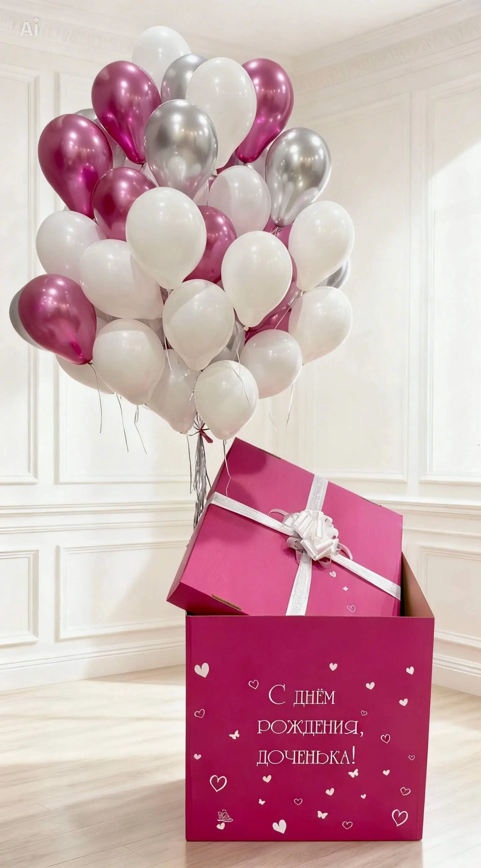 Воздушный шар - Коробка фуксия шары-малыши