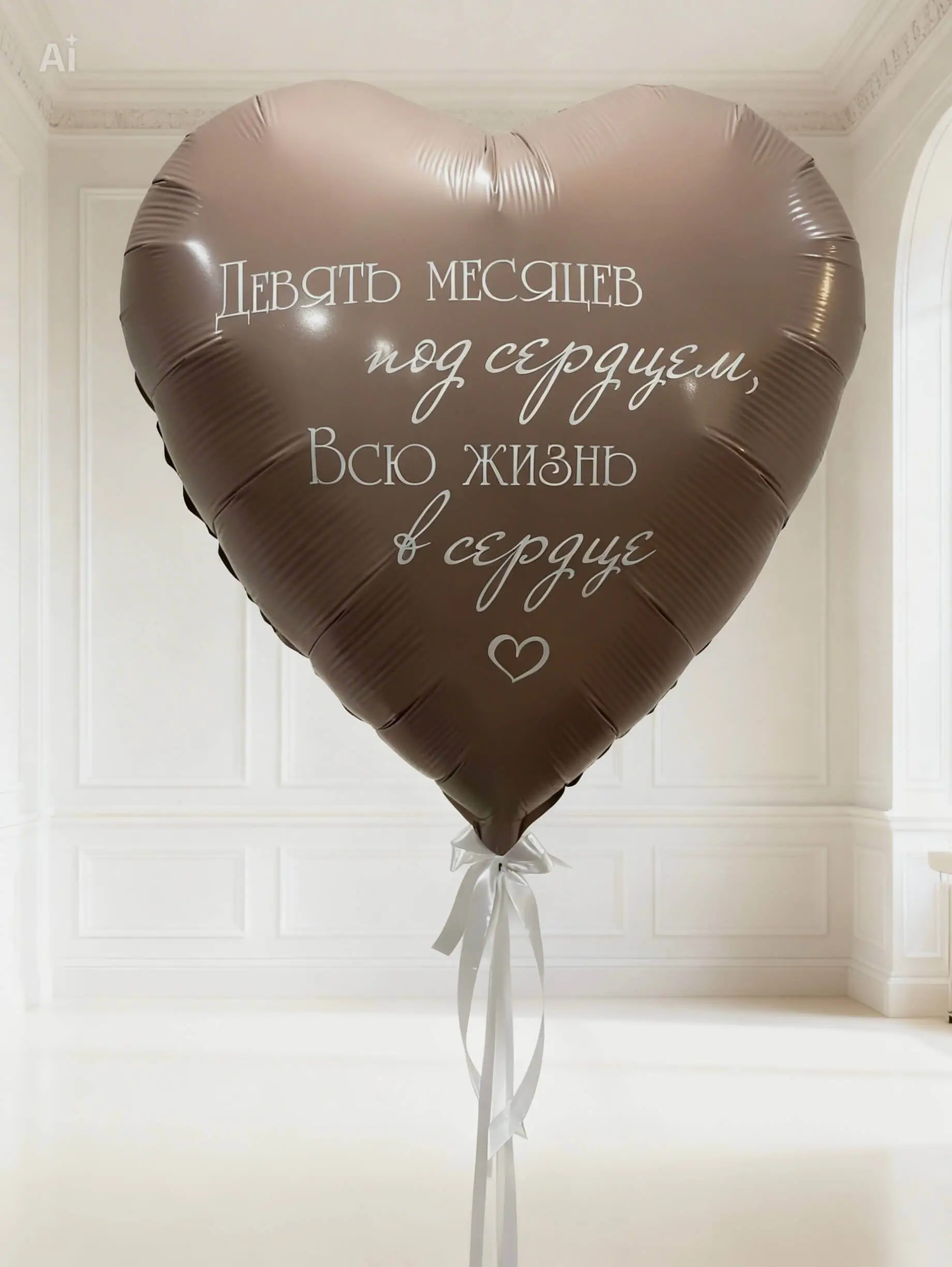 Воздушный шар - Сердце большое Латте с надписью под Сердцем