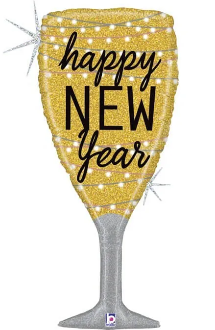 Воздушный шар - Фигура, НГ Бокал шампанское золото голография 37"/94 см