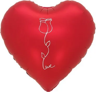 Воздушный шар - Сердце, Роза, Красный, Сатин, 18"/45 см
