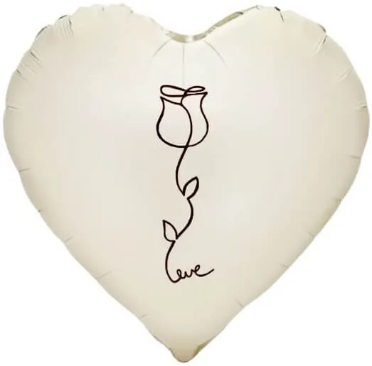 Воздушный шар - Сердце, Роза, Кремовый, Сатин, 18"/45 см