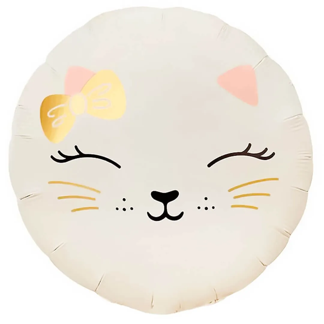 Воздушный шар - Круг, Кошечка с бантом, Кремовый, Сатин, 18"/45 см