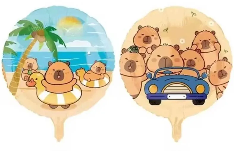 Воздушный шар - Круг, Капибара в путешествии, двусторонний, 18"/45 см