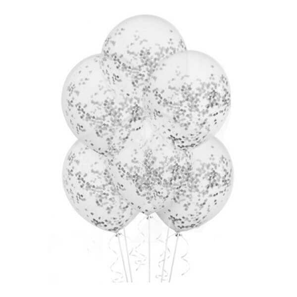 Гелиевый шар, С конфетти (Квадраты), Серебро, 12"/30 см